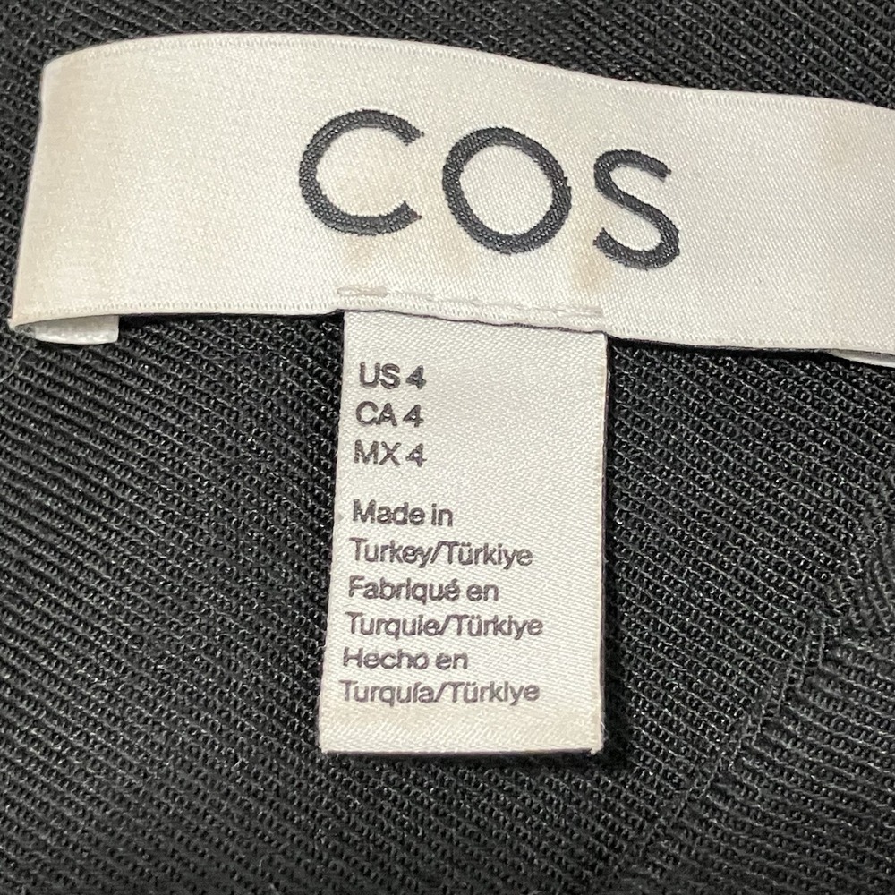 COS Black Gathered Waist Midi Dress 3/4 Sleeve Minimalist A-Line Women's US 4 - Picture 10 of 14